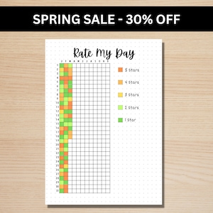 Rate My Day - A5 Journal Page - PRINTABLE Tracker - Daily Tracker - Daily Mood Tracker - Year In Pixels - Monthly Tracker - Daily Rating Log