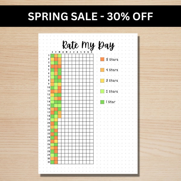 Rate My Day - A5 Journal Page - PRINTABLE Tracker - Daily Tracker - Daily Mood Tracker - Year In Pixels - Monthly Tracker - Daily Rating Log