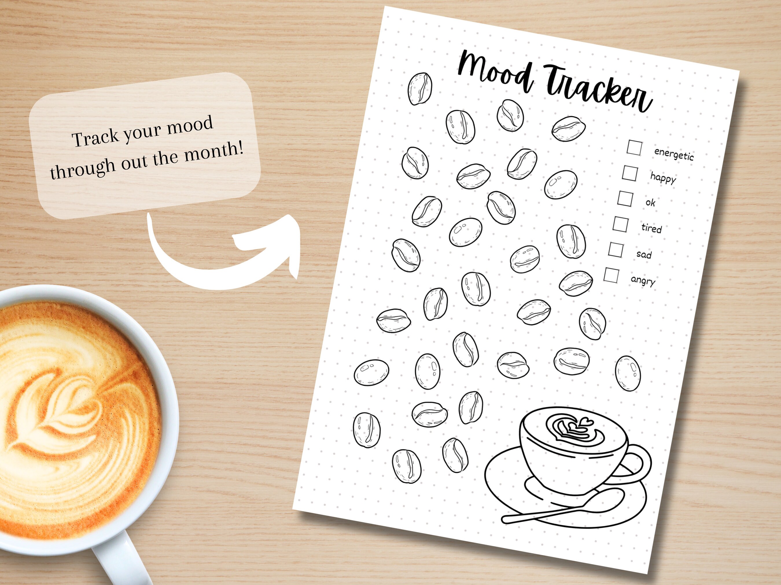 Coffee Bean Mood Tracker - PRINTABLE Journal Page - Planner Page ...