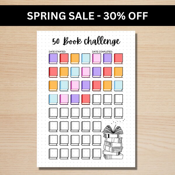 50 Book Reading Challenge - A5 Journal Page - Reading Tracker - Reading Log - PRINTABLE Planner Tracker - Book Challenge - Reading Game