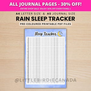 Rain Sleep Tracker - PRINTABLE Journal Page - Colored Journal Page