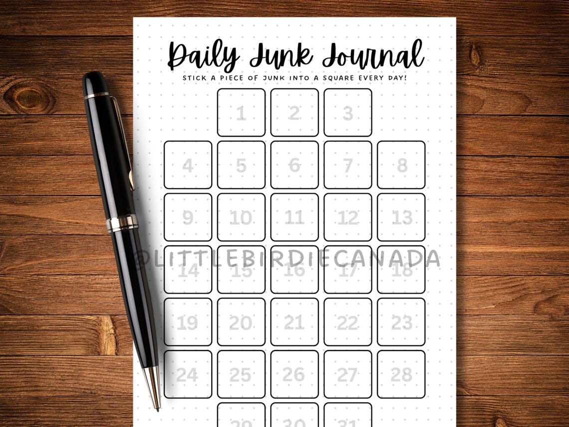Daily Junk Journal - PRINTABLE Journal Page - Planner Page - Junk ...
