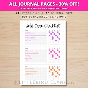 Self Care Checklist - PRINTABLE Journal Page - Planner Page - Weekly Tracker - Wellness Journal Page - Wellness Tracker - Self-Care Tracker image 1