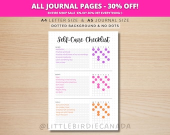 Self Care Checklist - PRINTABLE Journal Page - Planner Page - Weekly Tracker - Wellness Journal Page - Wellness Tracker - Self-Care Tracker