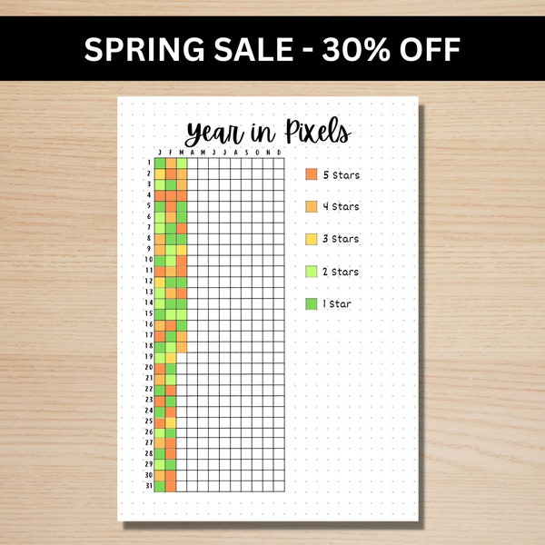 Year in Pixels - A5 Journal Page - PRINTABLE Tracker - Daily Tracker - Daily Mood Tracker - Rate My Day - Monthly Tracker - Daily Rating Log