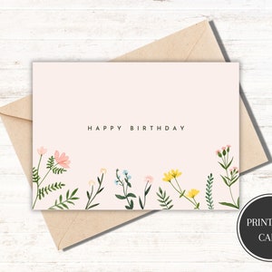 Printable Birthday Card Floral Birthday Card Flower Birthday Card Print at Home Birthday Card Happy Birthday Card for Her Digital Download image 1