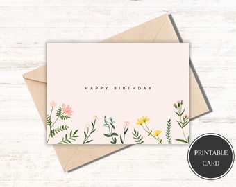 Printable Birthday Card Floral Birthday Card Flower Birthday Card Print at Home Birthday Card Happy Birthday Card for Her Digital Download