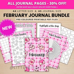 Februar Journal Bundle - Liebesbriefe - DRUCKBARE Journal Seiten - VORgefärbt - Februar Kalender - Februar Agenda - Druckbare Planer