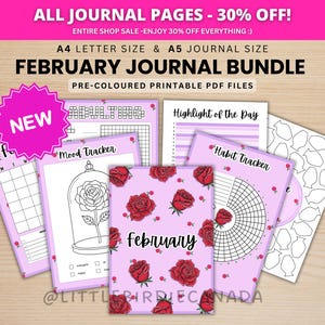 Februar Journal Bundle - Rosen - DRUCKBARE Journal Seiten - VORgefärbt - Februar Kalender - Februar Agenda - Druckbare Planer