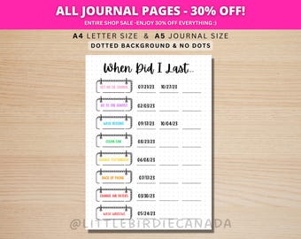 When Did I Last Tracker - PRINTABLE Journal Page - Planner Page - Daily Tracker - Yearly Tracker - Printable Journal Page - Task Reminder