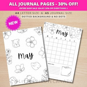 May Title Page and Calendar - PRINTABLE Calendar - Cherry Blossom Theme - Journal Title Page and Calendar - May Cover Page