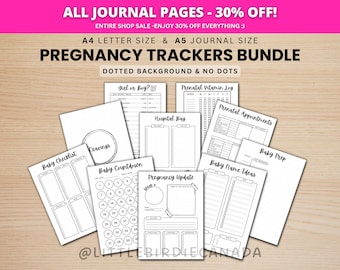 Pregnancy Trackers Bundle - PRINTABLE Journal Pages - Digital Planner Pages - A5 & A4 Size - Value Pack
