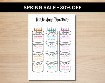 Birthday Tracker - A5 Journal Page - PRINTABLE Tracker - Birthday Calendar - Birthday Reminder - Birthday Organizer - Printable Birthday Log