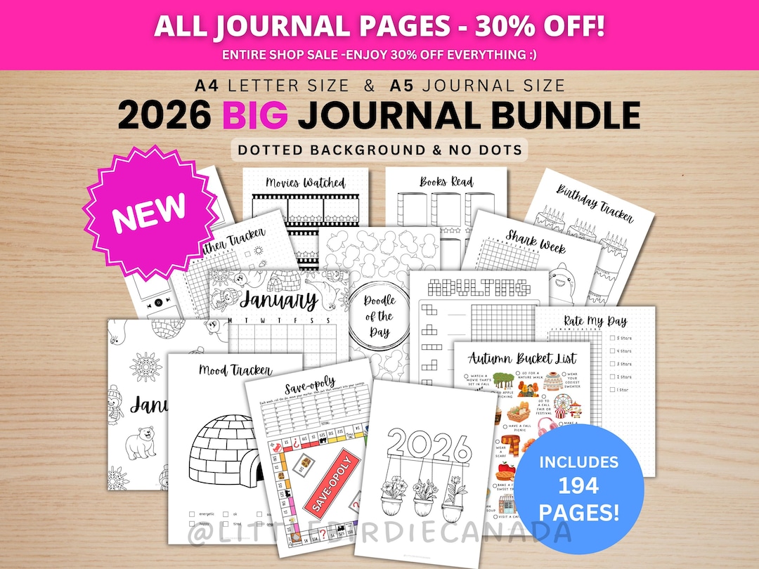 2026 BIG Journal Bundle - PRINTABLE Journal Pages - Digital Planner Pages - A5 & A4 Size -