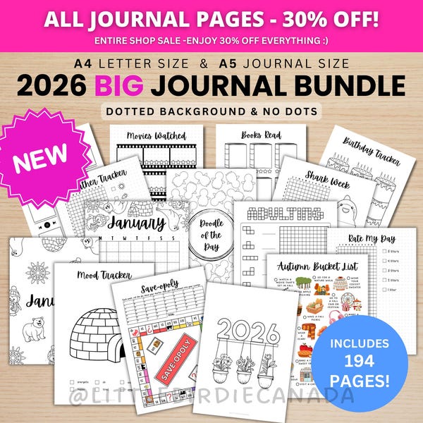 2026 BIG Journal Bundle - PRINTABLE Journal Pages - Digital Planner Pages - A5 & A4 Size - 2026 Journal - Digital Download - 194 Pages