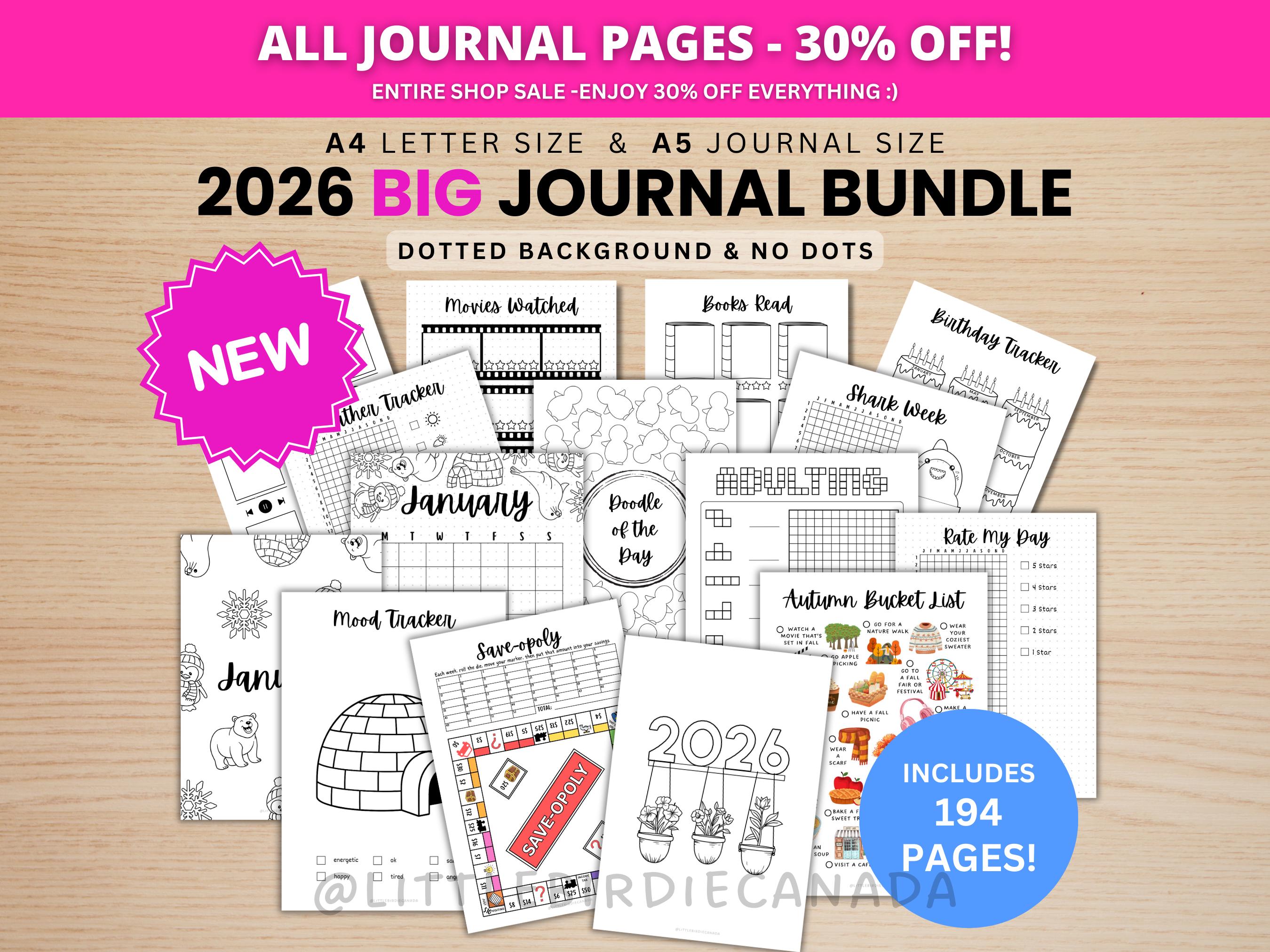 2026 BIG Journal Bundle - PRINTABLE Journal Pages - Digital Planner Pages - A5 & A4 Size - 2026 Journal - Digital Download - 194 Pages
