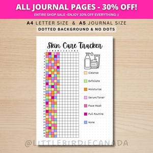 Seguimiento del cuidado de la piel - Página de diario imprimible - Rutina de belleza - Seguimiento del cuidado de la piel - Registro del cuidado de la piel - Rutina de cuidado de la piel - Página de planificación imprimible