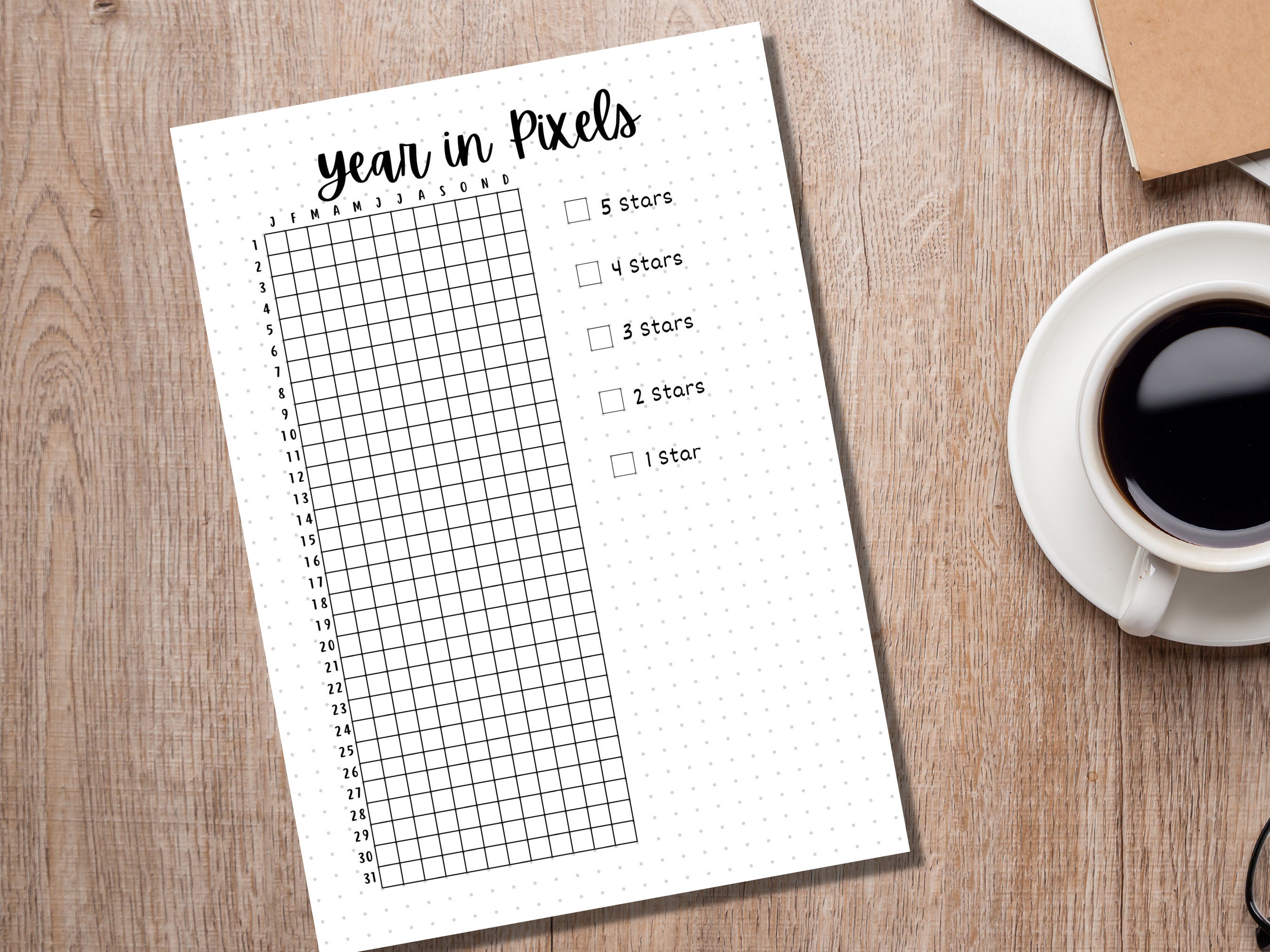 Year in Pixels A5 Journal Page Printable Tracker Daily - Etsy