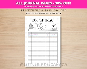 Did Not Finish Reading Tracker - PRINTABLE Journal Page - Book Journal Page - Book Tracker - Reading Tracker - DNF List - Reading Log