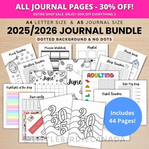LOT DE JOURNAL 2025/2026 - Pages de journal imprimables - Pages d'agenda numérique - Formats A5 et A4 - Journal 2025 - Journal 2026 - Paquet économique