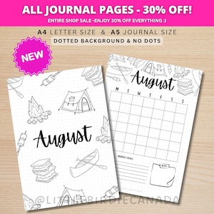 August Title Page and Calendar - PRINTABLE Calendar - Camping Theme - Journal Title Page - August Cover Page