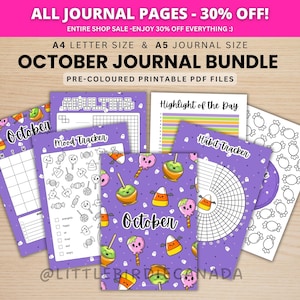 October Journal Bundle - Halloween Candy - PRINTABLE Journal Pages - PRE-COLOURED - October Planner - October Agenda - Printable Planner