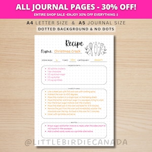 Recipe Template - PRINTABLE Journal Page - Planner Page - Printable Recipe Page - Recipe Instructions - Printable Recipe Book Page