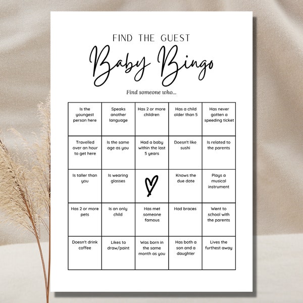 Baby Bingo Game Baby Shower Party Game Find The Guest Game Baby Shower Game Fun Ice Breaker Game Minimalist Baby Shower Printable Bingo Game