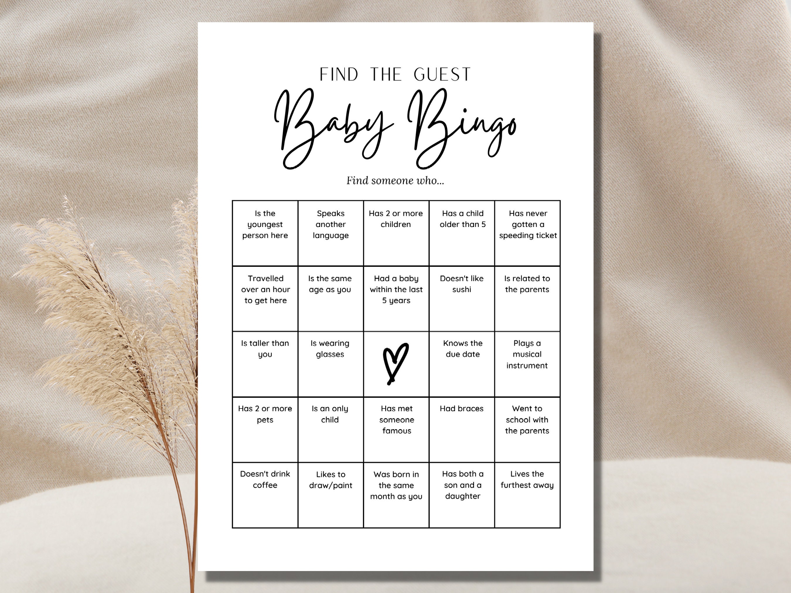 Baby Bingo Game Baby Shower Party Game Find The Guest Game Baby Shower Game Fun Ice Breaker Game Minimalist Baby Shower Printable Bingo Game