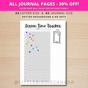 Suivi du temps à l'écran mensuel - Page de journal imprimable - Page de l'agenda - Suivi mensuel - Suivi des habitudes - Suivi du téléphone - Journal de l'heure à l'écran