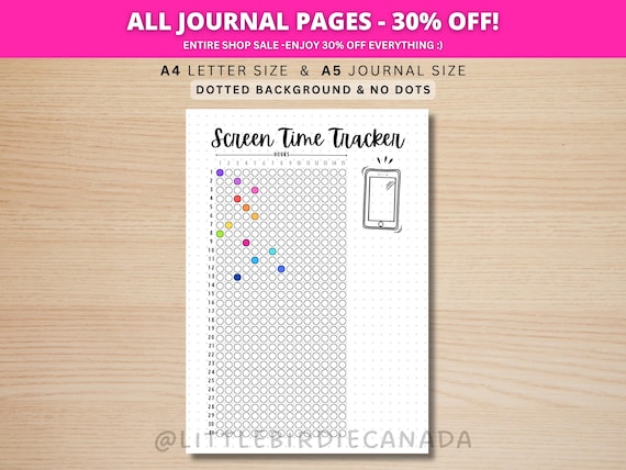 Screen Time Tracker Monthly - PRINTABLE Journal Page - Planner Page - Monthly Tracker - Habit Tracker - Phone Tracker - Screen Time Log
