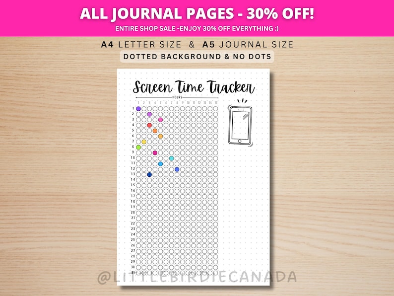 Screen Time Tracker Monthly - PRINTABLE Journal Page - Planner Page - Monthly Tracker - Habit Tracker - Phone Tracker - Screen Time Log image 1