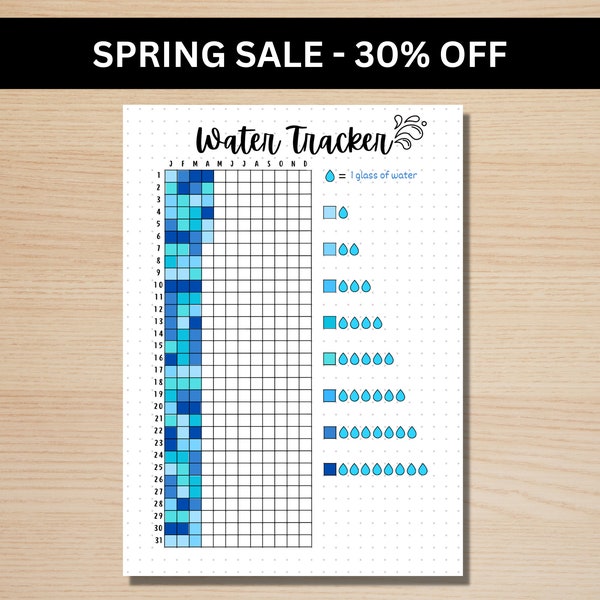 Water Tracker Yearly - A5 Journal Page - PRINTABLE Tracker - Daily Tracker - Yearly Tracker - Water Log - Printable Page - Health Tracker