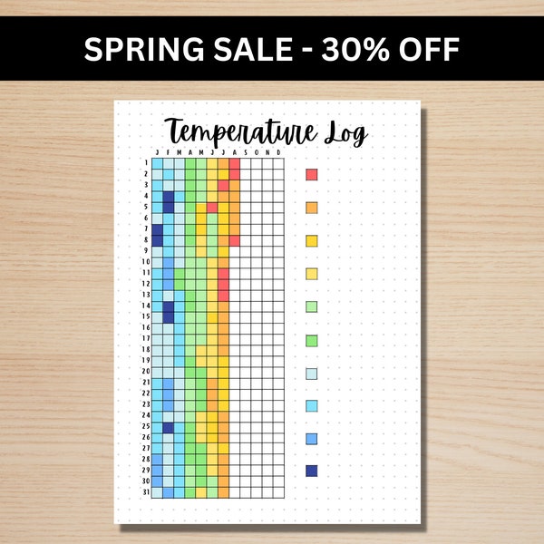 Temperature Log - A5 Journal Page - PRINTABLE Tracker - Temperature Tracker - Weather Tracker - Weather Log - Yearly Tracker - Planner Page