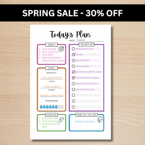 Todays Plan - Daily Planner Page - Daily Agenda Pages - A5 Journal Page - PRINTABLE Planner - Daily Schedule - Daily To Do List - Agenda