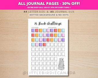 75 Book Reading Challenge - PRINTABLE Journal Page - Reading Tracker - Reading Log - Printable Planner Page- Book Challenge - Reading Game
