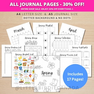 Diario de primavera - Planificador de primavera imprimible - 17 páginas - Lista de actividades de primavera - Plantilla de diario de primavera