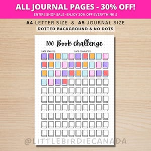 Leesuitdaging voor 100 boeken - A5-dagboekpagina - leestracker - leeslogboek - AFDRUKBARE plannerpagina - boekuitdaging - leesspel