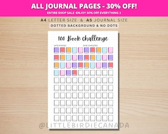 100 Book Reading Challenge - A5 Journal Page - Reading Tracker - Reading Log - PRINTABLE Planner Page- Book Challenge - Reading Game