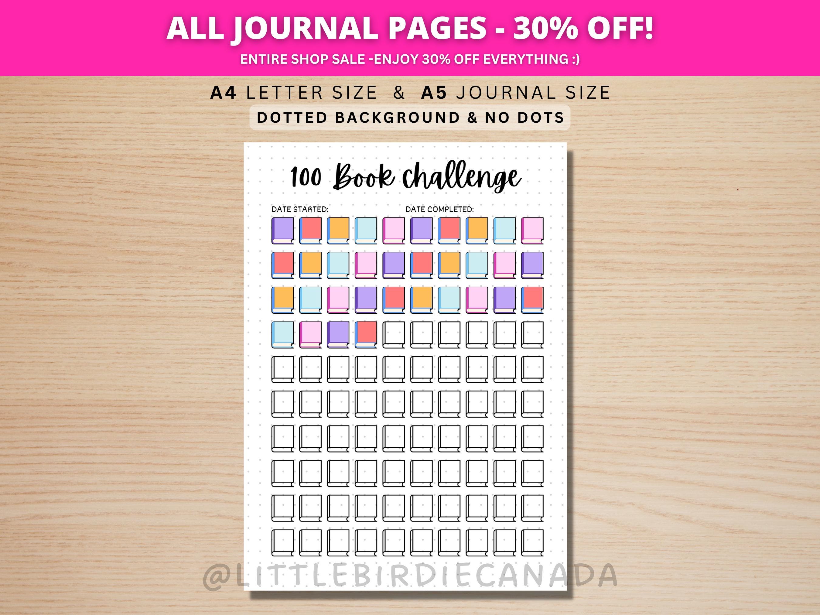 100 Book Reading Challenge - A5 Journal Page - Reading Tracker ...