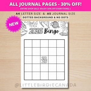 Modèle de Bingo 2026 - Page de journal 2026 - Page de titre imprimable - Jeu de Bingo 2026 - Bingo imprimable - Page de planificateur 2026 - Format A5 et A4