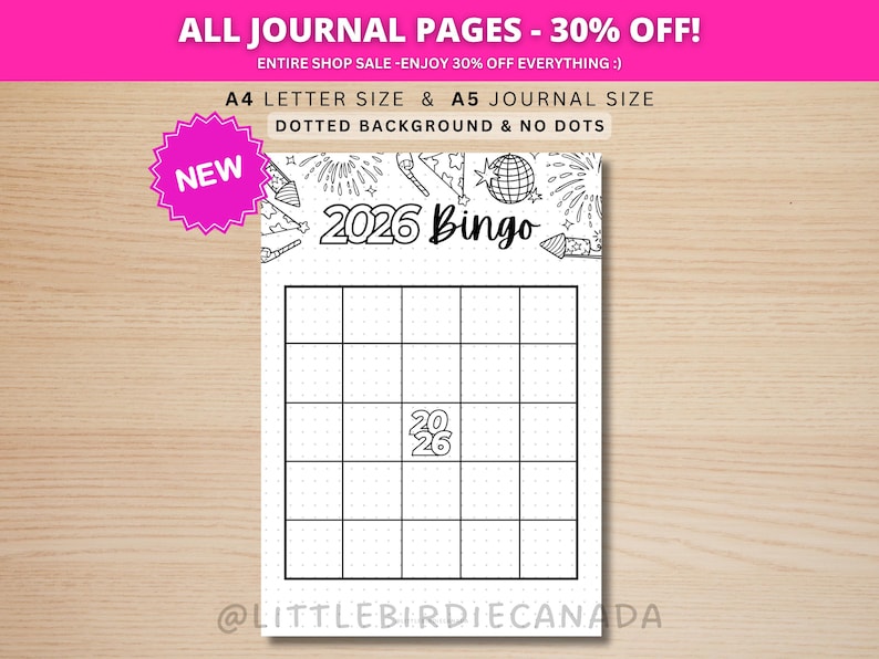 2026 Bingo Template - 2026 Journal Page - PRINTABLE Title Page - 2026 Bingo Game - Printable Bingo - 2026 Planner Page - A5 & A4 Size image 1