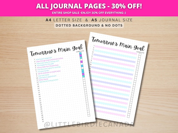 Tomorrows Main Goal - PRINTABLE Journal Page - Goal Tracker - Productivity Tracker - Daily Planner Page - Daily Task - Goal Setting