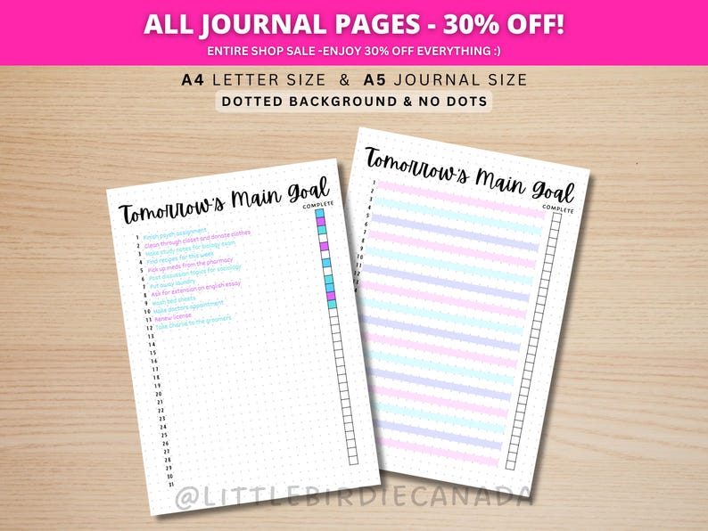 Tomorrows Main Goal - PRINTABLE Journal Page - Goal Tracker - Productivity Tracker - Daily Planner Page - Daily Task - Goal Setting image 1