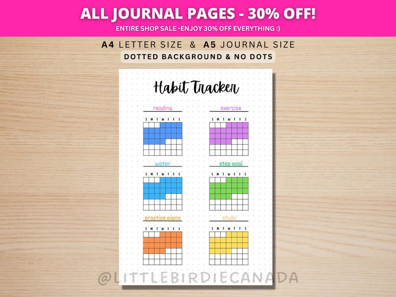 Habit Tracker - DRUCKBARE Journalseite - Monatlicher Tracker - Monatlicher Zieltracker - Fitness Tracker - Gesundheitstracker - Druckbare Planerseite Bild 1