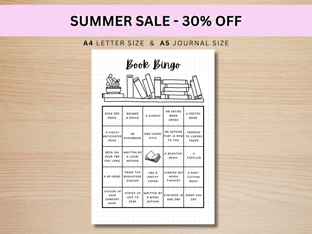 Book Bingo PRINTABLE Journal Page Planner Page Reading Challenge Book ...