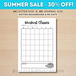 Workout Class Tracker - PRINTABLE Journal Page - Exercise Tracker - Fitness Tracker - Record Workout - Workout Planner - Exercise Planner