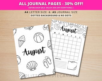 August Title Page - Beach - August Calendar - PRINTABLE Calendar - Journal Title Page and Calendar Set - Journal Cover Page