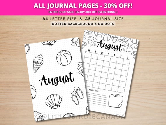 August Title Page - Beach - August Calendar - PRINTABLE Calendar - Journal Title Page and Calendar Set - Journal Cover Page