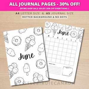 Página de título de junio - Helado - Calendario de junio - Calendario IMPRIMIBLE - Juego de página de título de diario y calendario - Portada de junio